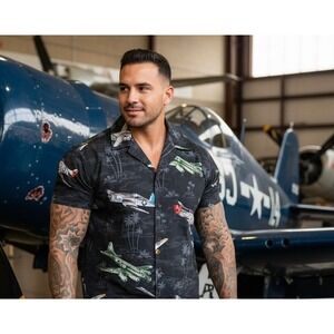 RJC Hawaiian Shirt NWT WWII Planes Made in Hawaii Aloha Camp Collar Small